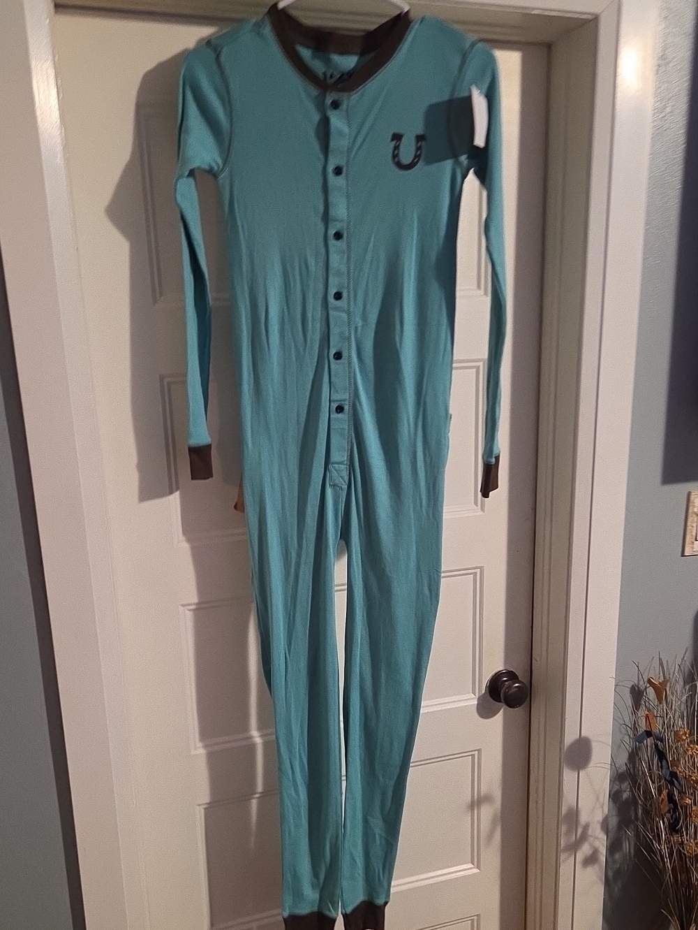 Turquoise One-Piece Button Pajama Romper